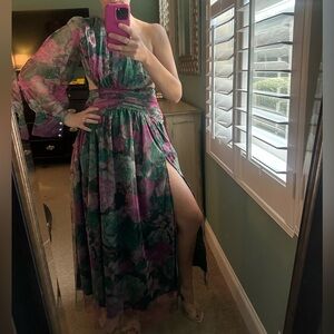 Women's One Off Shoulder Mesh Maxi Dress  Split - Cocktail wedding guest size S